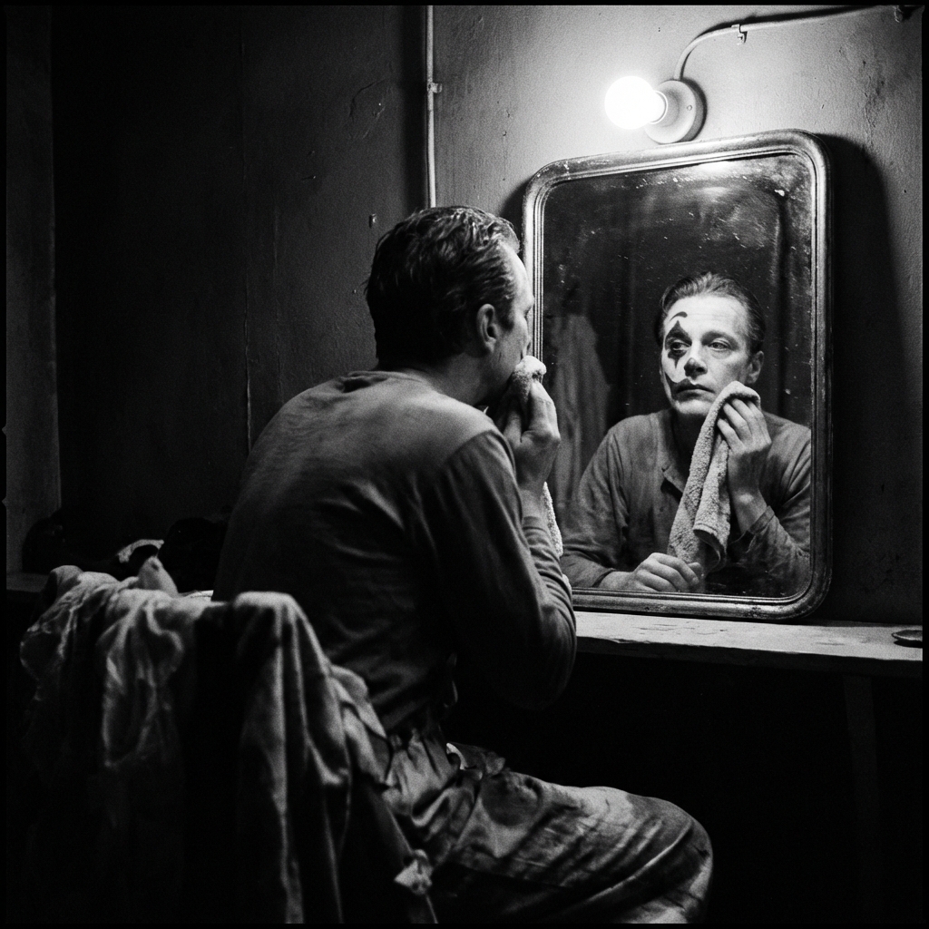 Palhaço triste no espelho