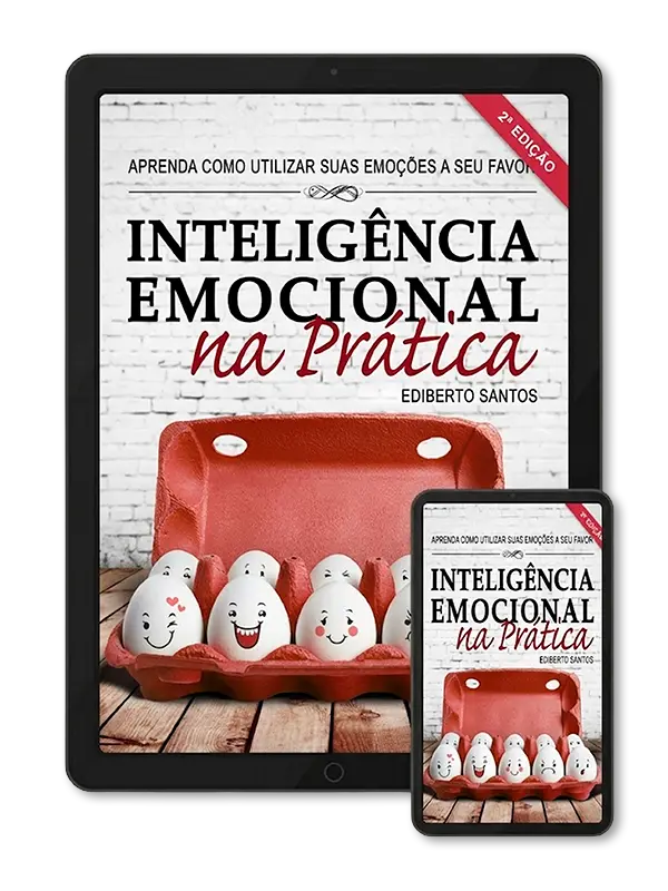 Mockup do livro digital Inteligência Emocional na Prática exibido em um tablet e celular
